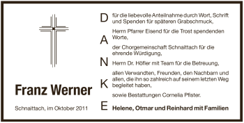 Traueranzeige von Franz Werner von Pegnitz-Zeitung